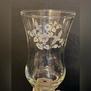 Home Interiors Hummingbird Flowers Votive Cups Peg Ends Etched Set of 2